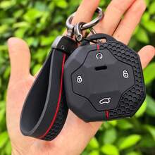适用于奇瑞捷途T2 Traveler DASHING X-1 Plus DTC 2021 2022 2023 的新款硅胶汽车钥匙套 - 黑色 - 查看 7