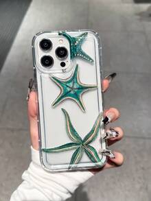 Étui de téléphone transparent avec design d'étoile de mer vert océan, compatible avec Apple 17/16, 14/13 Pro Max, 12 Pro, 11, Xr, Xs, 7/8 Plus, S10, S22, A12, A50, A52, S24, A135G et plus. Matériau TPU avec coussin d'air