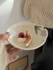 1pc/2pcs Asymmetrical Floral Pattern Ceramic Plate, Cute Snack Dish, Dessert/Cake Plate, Side Dish Plate, Japanese Style Line Ceramic Plate, Elegant Snack/Fruit Plate, Oval Breakfast Plate, Suitable For Serving, Restaurant, Dessert Shop, Living Room - Multicolor - View 5
