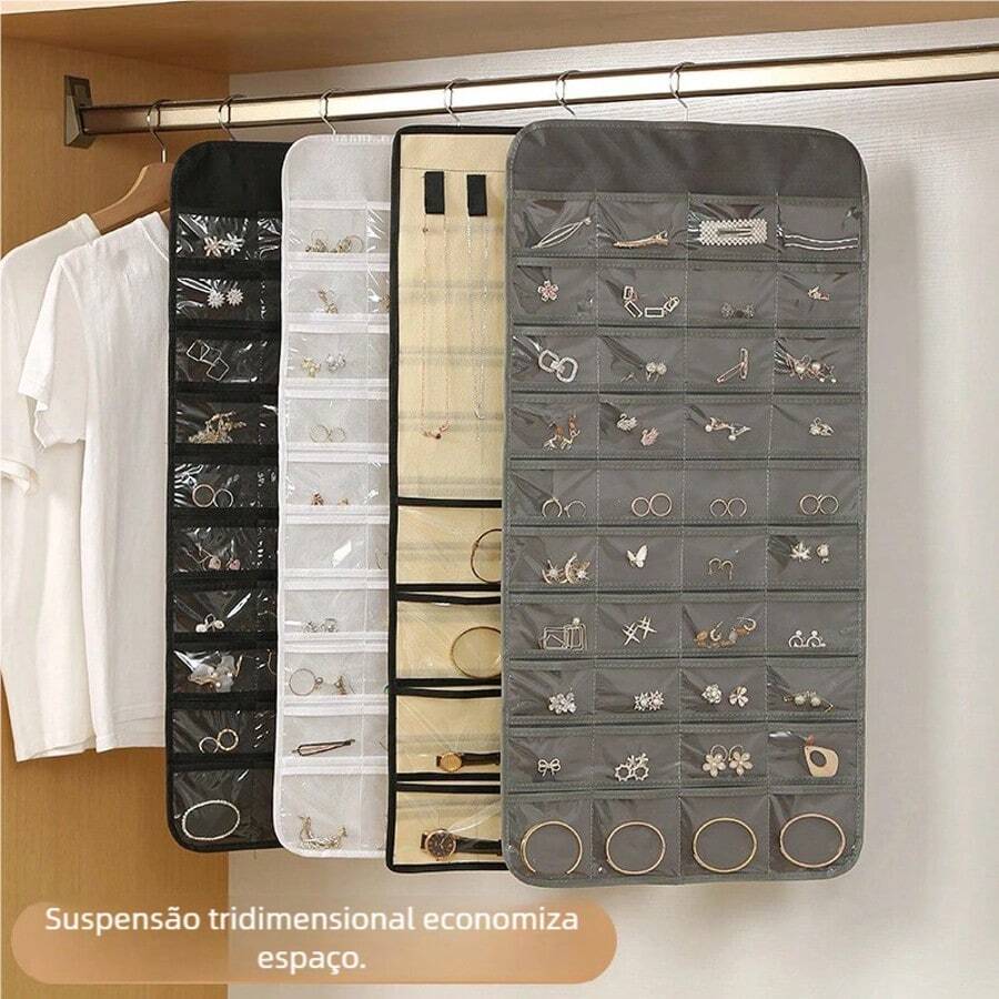 Jewelry Organizer With 80 Pockets – Large, Practical And Functional Jewelry Box - Bege-80 Bolsos - Xem 1