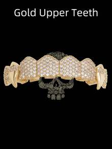 AINTTBY 1 pieza/2 piezas Dientes Grillz de cobre chapado en oro brillante estilo hip hop callejero personalizado, colmillos de vampiro para uso diario, Halloween y fiestas, unisex