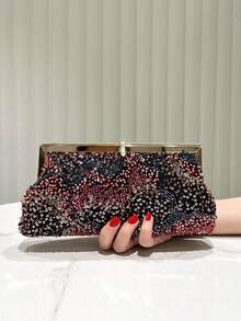 1 Túi cầm tay nhỏ đính đá lấp lánh, Túi xách dạ hội thanh lịch dành cho nữ dùng cho đám cưới, những dịp trang trọng, tiệc tùng, phù hợp cho phái đẹp - Màu Đỏ Sâu - Xem 1