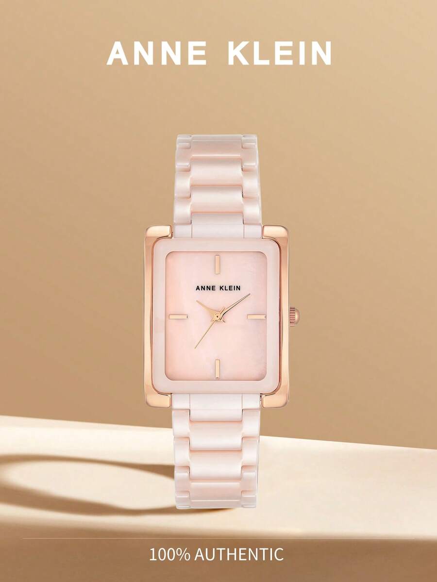 Anne Klein Women's Ceramic Quartz Bracelet Watch With Light Pink Mother-Of-Pearl Dial And Adjustable Link Bracelet Rectangular Rose Gold-Tone Case For Ladies,AK/2952LPRG - Light Pink - View 1