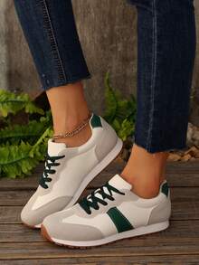 Suede Material, Inner Heightening, Fashion Versatile, Lace-Up Round Toe, Thick Sole Heightening, Striped Decor, Solid Color, Comfortable Soft Bottom, Casual Shoes, Sports Shoes, Fashion Shoes, Shoes, Suitable For Daily Wear, Commuting - Green - View 4