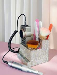 1pc Nail Tool Storage Box, High Capacity, Transparent Material With Glitter Decoration, Luxurious Sparkling Style, Fully Rhinestone Patterned, Square Multilayer 3D Design, With Multiple Tool Slots And Compartments, Suitable For Nail Salon Workbench And Home Manicure Desk - 彩色 - 查看 5