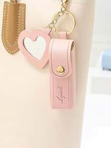 1pc Customized Personalized Lipstick Bag Keychain With Mirror Lipstick Case, Customizable Name Lipstick Storage Bag, Bridesmaid Gift, Valentine's Day Gift