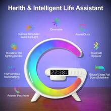 Multifunctional 3-In-1 Design Bluetooth Speaker-/Clock/G-Shaped Bedside Atmosphere Lamp (White), 12 Light Modes, USB Powered,Portable & Versatile Christmas Gift - White - View 3