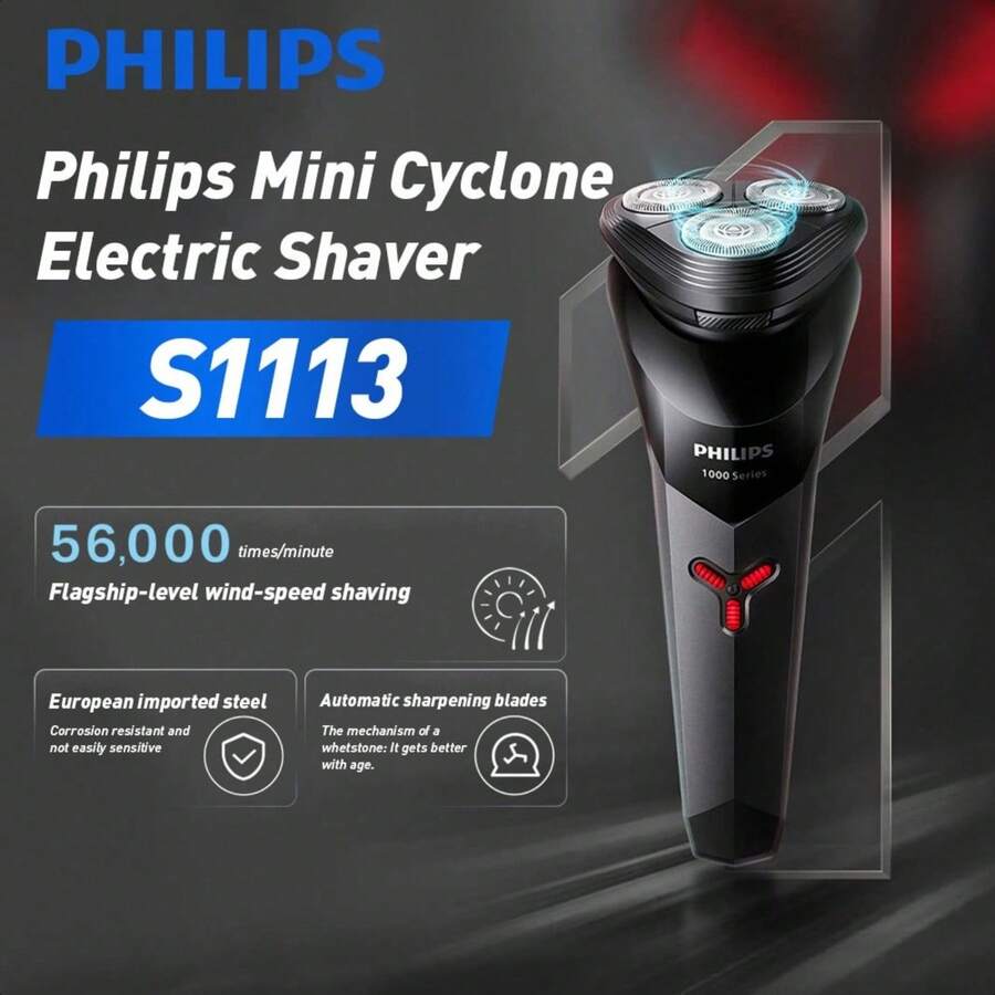 Philips New S1113 Electric Shaver Men Fast Shaving Beard Trimmer USB Charging IPX7 Ergonomic Design Triple Floating Head Razor