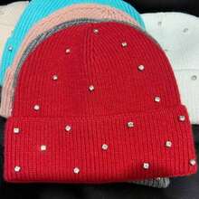 1pc Heavy Sequin Accent Rabbit Fur Knitted Hat Women, Warm & Thick, Fashion & Versatile, Autumn/Winter - 彩色 - 查看 8