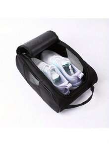 1PC-Portable Golf Shoe Storage Bag With Handle - Durable Oxford Cloth, Mesh Side Pocket, Perfect For Golf Accessories Organization - Black - View 3