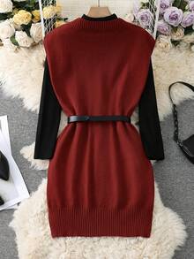 Nueva Elegante y Estilosa Chaleco de Punto sin Mangas con Cuello en V, Versátil para el Trabajo y el Uso Casual - Burdeos - Ver 2