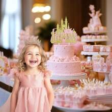 DFour Ever A Princ Cake Topper Princ 4th Birthday Party Decorations Castle Cake Decor Rose Gold Glitter For Four Years Old Girl Little Princ 4th Birthday Party Decor Plies - như hình ảnh - Xem 5