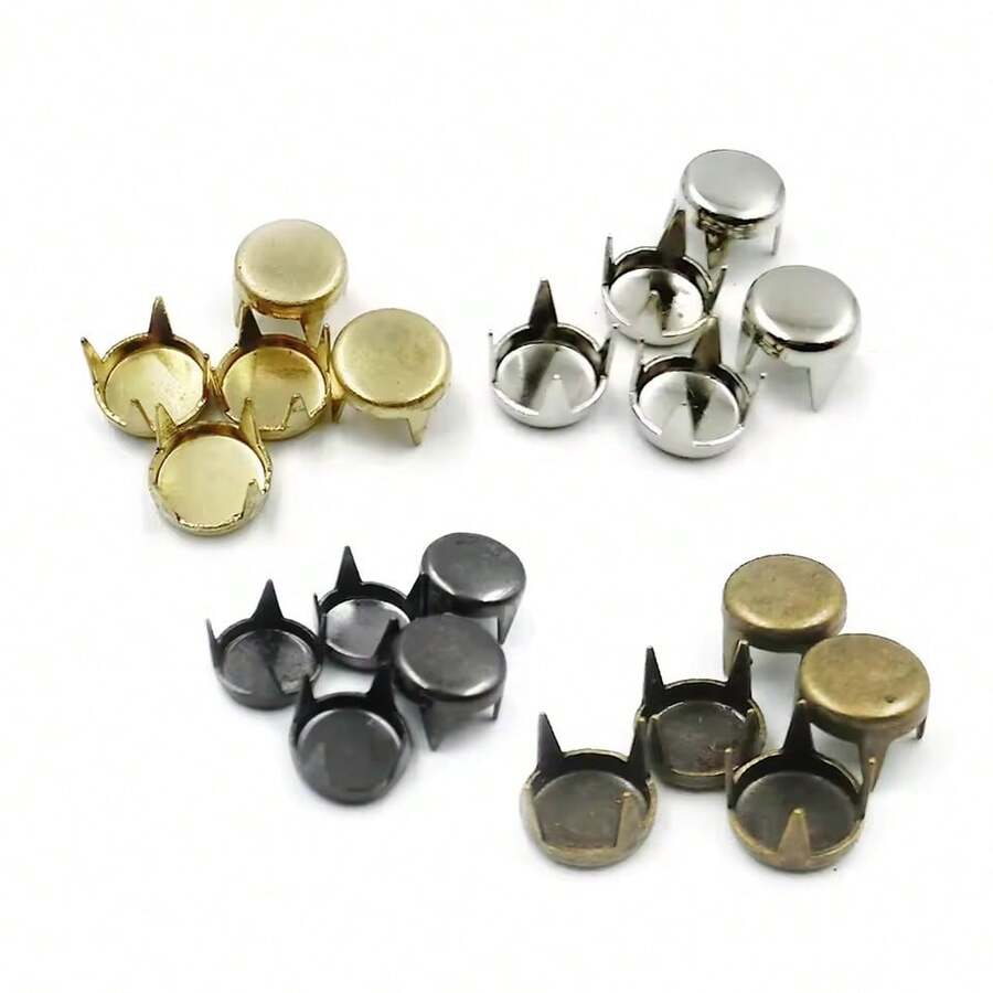 50/100pcs Round Brass 4 Claw Flat Rivets Studs 3/4/5/6/7/8/9/10mm For Leather Craft Costumes Bags Belts Shoes DIY Punk Goth Spike - Multicolor - View 1