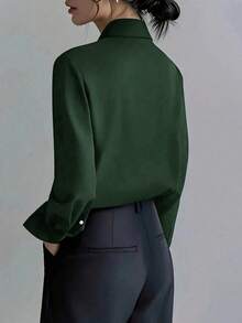 Cămașă elegantă pentru femei, cu mânecă lungă, culoare uni - Bluză cu guler clasic, netransparentă, material premium pentru primăvară, vară, toamnă, versatilă pentru ținute casual și profesionale, lavabilă la mașină/curățare chimică, design elegant, textură rafinată