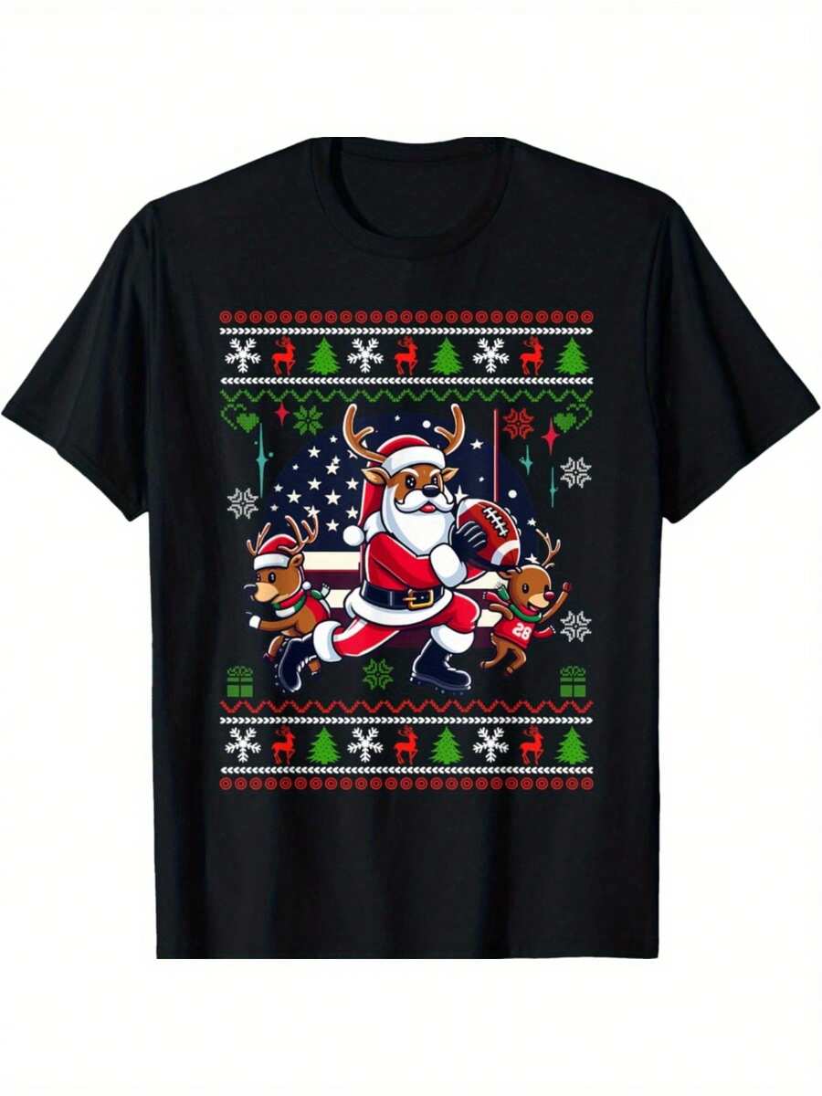 Suéter navideño feo de Santa Reno pateando fútbol americano | Moda de ...