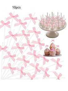 50个6英寸粉色蝴蝶结蛋糕棒棒糖，DIY甜点装饰，纸杯蛋糕装饰，糖果包装，手工制作，粉色蝴蝶结婚礼生日派对用品，适用于婴儿派对、生日、婚礼、新娘派对、蝴蝶主题派对、青少年水疗派对、派对装饰、情人节、粉色圣诞节、派对用品 - 粉色 - 查看 9