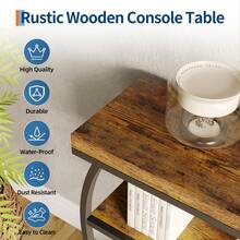 Mesa de entrada con espacio de almacenamiento, consola estrecha industrial de 4 niveles detrás del sofá con base semicircular y estantes para sala de estar, pasillo y recibidor - Marrón - Ver 3