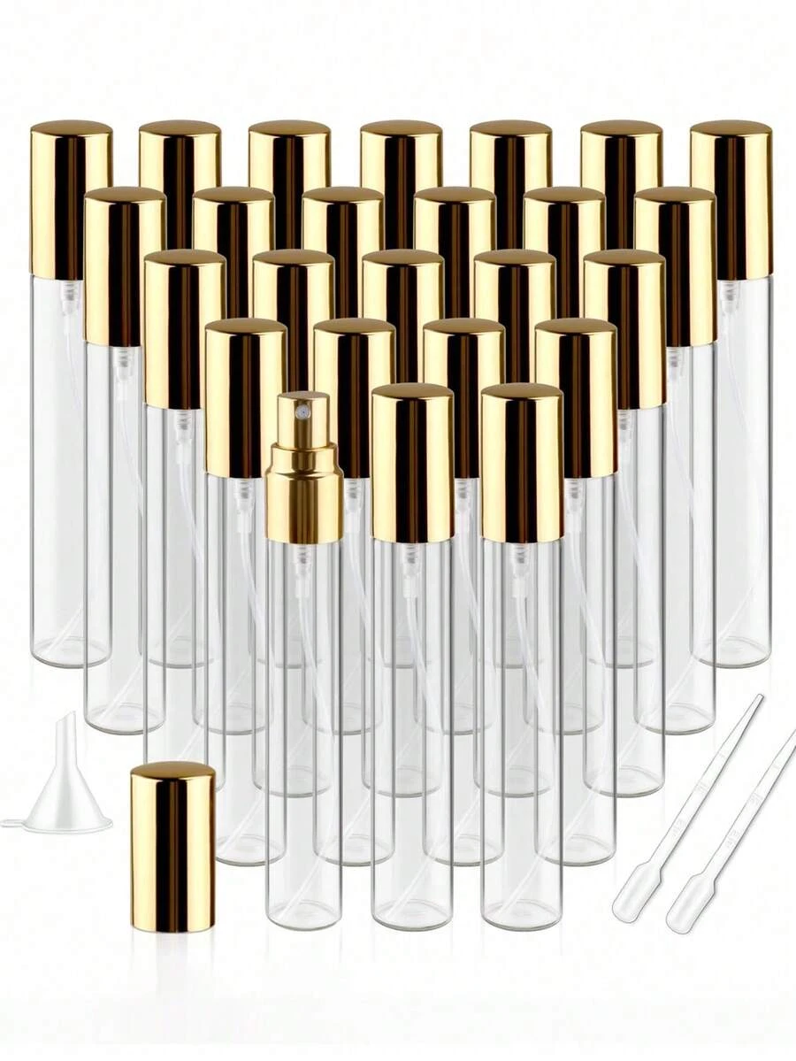 Transparent Glass Perfume Sample Bottle With Gold Pump Head, Mini Fine Mist Sprayer, Portable Essential Oil Spray Bottle, Empty Bottle, Facial Mist, Moisturizing Bottle, Travel Size Cosmetic Container, Refillable Bottle, Clean And Hygienic, Essential For Travel And Business - Multicolor - View 1