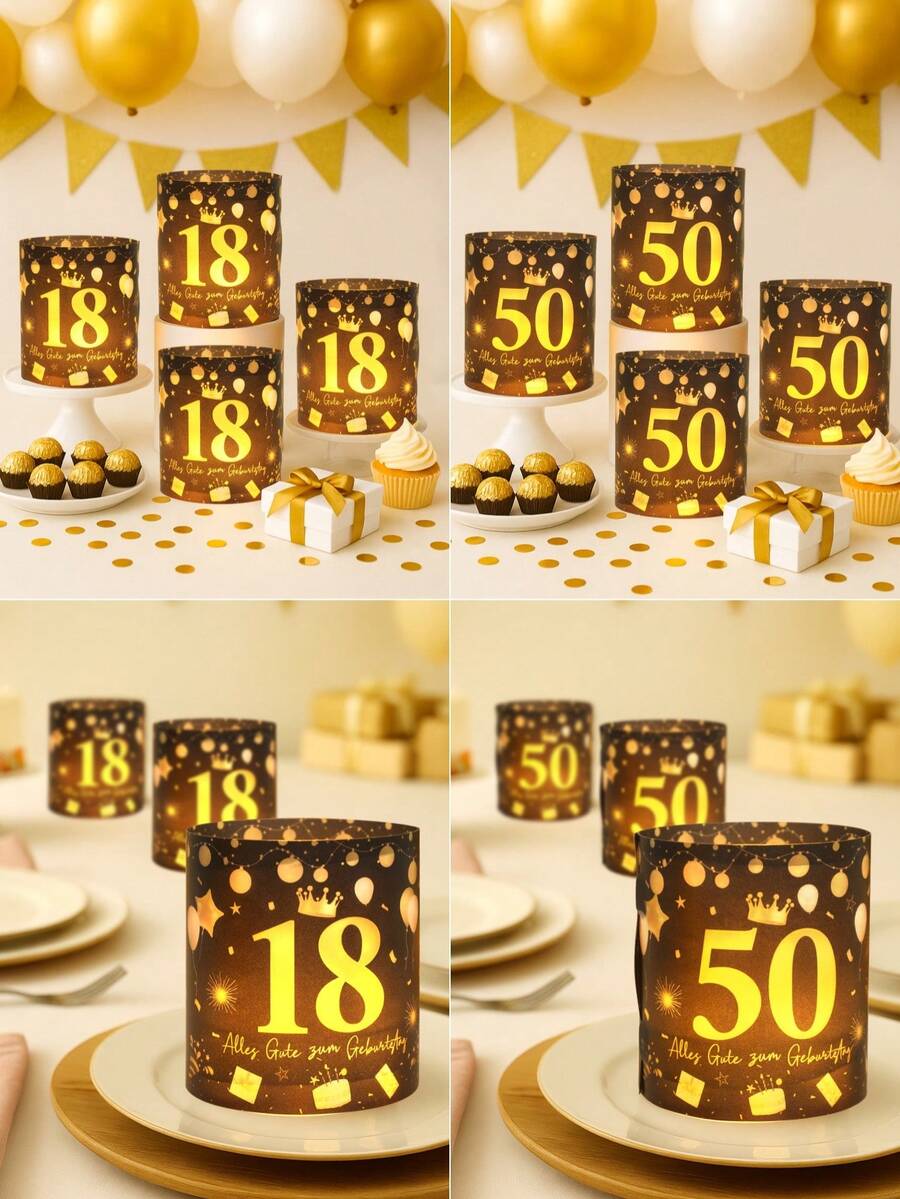 12件組 18歲/50歲生日燈罩裝飾，桌上擺飾，生日桌飾，18歲生日快樂裝飾，DIY蠟燭罩，50歲生日裝飾，派對背景裝飾，蠟燭台，桌面裝飾