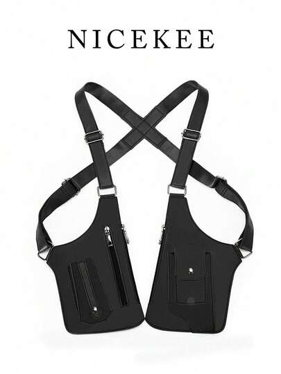 Fashionable Solid Color Multi-Pocket Minimalist Chest Bag, Retro Multifunctional Versatile Daily Tactical Vest Bag, Stylish Motorcycle Inspired Design, Suitable For Shopping, Sports, Daily Commute