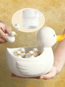 DIY Cute Duck Shaped Aromatherapy Candle Plaster Soap Mold Handmade Resin Ornament Home Decoration Duck Candle Cup Candle Container Item Storage Box Silicone Mold Gypsum Clay Succulent Plant Pot Casting Mold - White - View 9