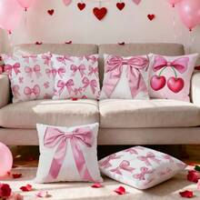6件套浪漫粉色蝴蝶结单面印花抱枕套 - 蜜桃绒抱枕套（不含枕芯） - 彩色 - 查看 7