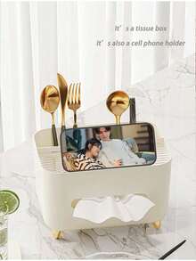 Multi-Functional Remote Control Holder & Tissue Box, With Multiple Storage Compartments - Ideal For Placement On Coffee Tables, Nightstands, Living Rooms And Bathrooms - Space-Saving Design, Suitable For Office Organization, Tissue Box Storage, Office Decor, Office Supplies, Storage Organization, Cute Tissue Box, Compact Design, Lightweight And Durable - Multicolor - View 3
