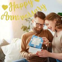 1set Happy Anniversary Flag Pulling, Valentine's Day Commemorative Wedding Anniversary Birthday Party Decorative Banner - Multicolor - View 2