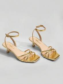 Athlefit Women's Kitten Heels Square Open Toe Adjustable Strappy 1.97-Inch Low Heels Ankle Strap Summer Party Dress Heeled Sandals Ensuring Comfort And Breathability On Hot Summer Days - 金色 - 查看 8