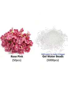 50pcs Artificial Cherry Blossoms And 5000pcs Water Beads Set, For Vase Decor, Vase Filler, Floating Candle Center Decor, DIY Wedding Decor, Valentine's Day Decor, Theme Party, Bar & Restaurant Decor, Home Decor, Room Decor, Glass Vase Decor