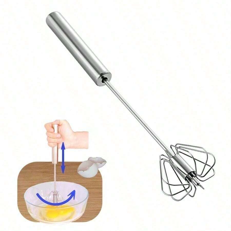 Stainless Steel Semi Automatic Whisk Egg Beater Whizzy Whisk, Hand Push Blender Kitchen Mixer Wisking Tool For Blending Cooking Gadgets(12in) - Default - View 1