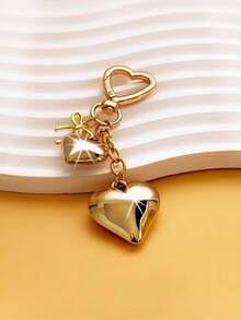 1pc Gold/Silver 3D Alloy Heart-Shaped Keychain Bow Keychain Bag Pendant Car Keychain Couple Keychain Suitable For Holiday Gifts Daily Wear Women's Jewelry, Car Key Pendants, Daily Wear Accessories, Bow Keychain, Elegant Design, Light Charm, Durable Metal, Gift Keychain, Heart-Shaped Keychain, Women's Fashion, Accessories Lovers, Valentine's Day Gifts, Christmas And New Year Gifts, Also An Ideal Gift For Women And Men - Multicolor - View 5