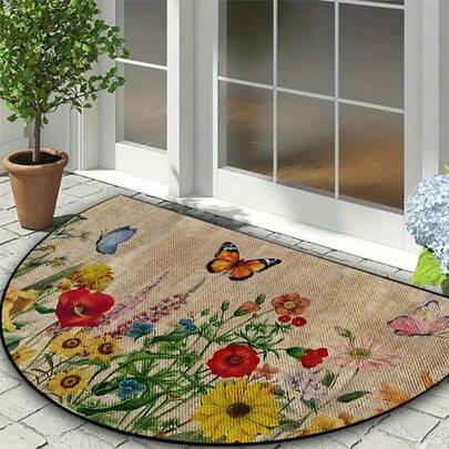 [Spring Flower Pattern Home Welcome Mat][3D Pattern Carpet (Flat Surface - No Protrusions)] - 1pc, Non-Slip & Absorbent, Perfect For Living Room, Bedroom, Kitchen, And Bathroom Decor