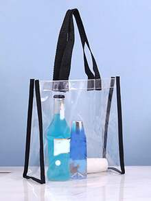大号防水透明PVC手提袋，可用作化妆包、购物袋、果冻袋、礼品袋、透明单肩手提袋、派对包、婚礼生日派对礼品袋、手工手提袋、生日装饰袋、婚礼装饰袋、派对用品袋。时尚透明，女士防水透明包，适合夏季、度假、海滩、背包等各种场合，大容量，适合青少年、女性、大学生等。