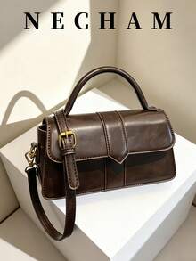 1pc Minimalist Handbag, Small Square Bag, Fashion Commuter Vintage Shoulder Bag For Women - Coffee - View 5