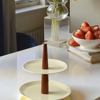 Stainless Steel Fruit Rack - Oak Wood Support, Elegant And Durable, Multi-Tier Space For Fruit And Food Display