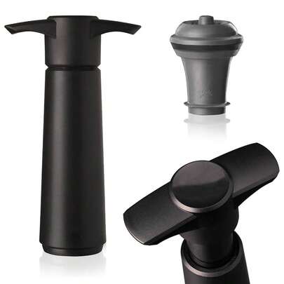 Vacu Vin 葡萄酒保鲜泵（黑色），带真空塞 - 密封开瓶后可保鲜长达 10 天 - 使用方便，完美适用于各种场合