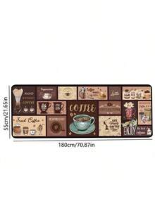 复古咖啡抗疲劳厨房垫，1 块涤纶地毯，适用于入口、卧室、客厅、阅览室、洗衣房 - 可机洗，矩形，走廊垫