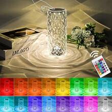 Crystal Rose Night Light, 16-Color Remote Touch Dimmer Bedside Lamp, RGB LED Night Light, Adjustable Brightness, USB Rechargeable, Ideal For Bedside, Room, Or Party Lighting - Halloween, Christmas, And Holiday Decorations - ánh sáng màu - Xem 1