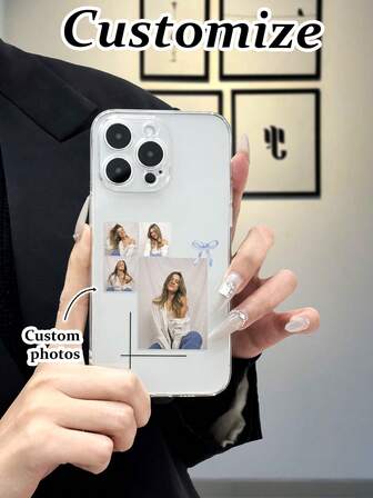 1 pieza Funda de teléfono gruesa y a prueba de golpes con 4 fotos pintadas de estilo floral personalizado y transparente