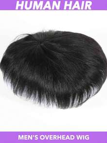 1 件装男士真人发短寸头假发 - 13x18 厘米，自然黑色，透明 PU 材质，隐形假发，适合头发稀疏人士，直发假发片，适合所有男士，脱发解决方案 | 自然逼真假发 | 柔韧 PU 材质