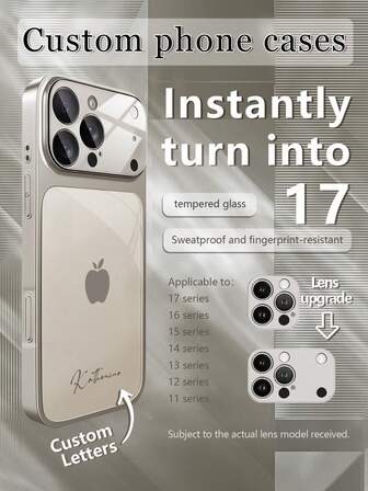 1 buc. Carcasă de telefon personalizată, minimalistă, gri, cu design Apple, lux la modă, cu vedere mare, din sticlă securizată, cu protecție pentru lentilă, mată, anti-cădere, potrivită pentru accesorii de telefon 17/17Pro/17ProMax/17Air/16/16Pro/16ProMax/16Plus/15/15Plus/15Pro/15ProMax/14/14Plus/14Pro/14ProMax/13/13Pro/13ProMax/12/11, husă de protecție de înaltă calitate cu acoperire completă