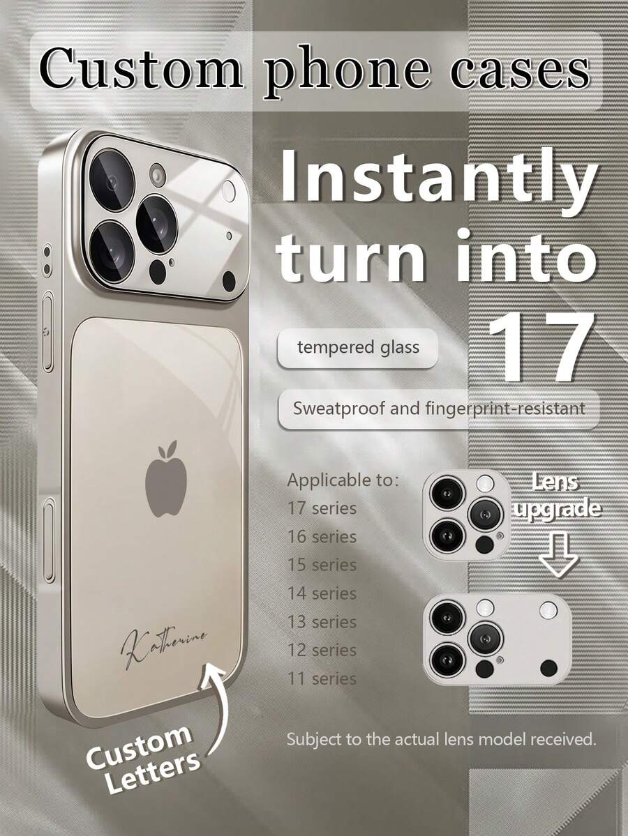 1pc Customized Minimalist Gray Apple Design Luxury Fashion Large View Tempered Glass With Lens Protection Matte Anti-Drop Phone Case, Compatible With IPhone 17/17Pro/17ProMax/17Air/16/16Pro/16ProMax/16Plus/15/15Plus/15Pro/15ProMax/14/14Plus/14Pro/14ProMax/13/13Pro/13ProMax/12/11 Phone Accessories, Full Coverage High-End Protective Cover - Light Grey - View 1