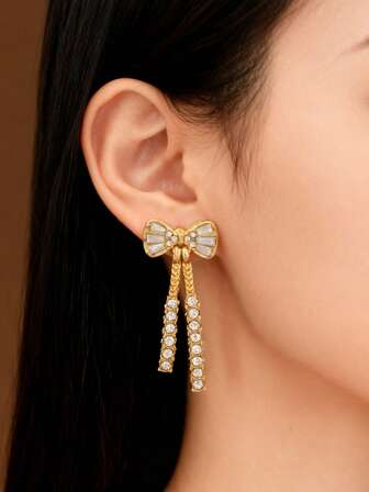 1 Pair Elegant Bowknot Earrings, Versatile For Casual, Business, Party, Date Occasions