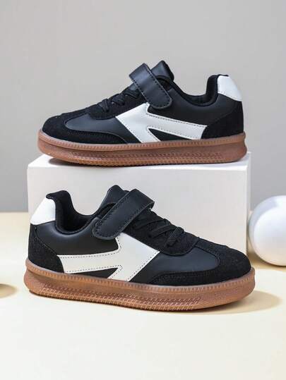 1 par de zapatillas de running para niños, de moda, cómodas, suaves, con suela antideslizante duradera, forro transpirable, amortiguación y rebote, de color contrastante, aptas para todas las estaciones, uso diario, exterior, deportes escolares