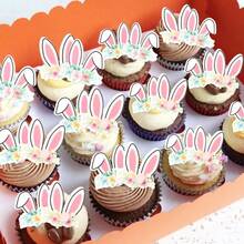 D48 PCS Edible Bunny Ears Cupcake Toppers Rabbit Ears Bunny Party Cake Decorations Happy Easter Cupcake Picks For Easter Theme Baby Shower Birthday Party Food Decorations Plies - 設計3 - 查看 5