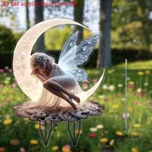 1个2D亚克力花园装饰牌，月光仙子花园标记，户外草坪庭院装饰，适用于花盆、派对装饰、送朋友的礼物、节日礼物、花园照明配件 - 彩色 - 查看 6