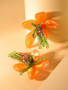 1 Pair Retro Elegant Acrylic Flower Stud Earrings For Women, Suitable For Holidays, Birthdays, Dates, Parties, Vacations, Daily Wear - Flowers - View 7