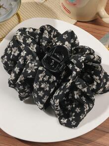 1pc Vintage Ditsy Floral 3-Layer Fabric Bow Extra Large Hair Clip, Elegant For Formal Events, Autumn/Winter Women Hair Claws Winter Hair Accessories Casual Hair Clutch Elegant Claw Clip Flower Hair Clip Summer Outfits Hair Clips - Floral Black - View 2