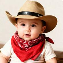 Babykostüm im Western-Cowboy-Stil - stilvoller brauner Ledercowboyhut + retrobedrucktes Lätzchen, süßer Kinderfotorequisit, unisex für Baby Jungen und -mädchen, Neugeborenen-Modeoutfit, -tauglich, Baby-Shower/Geburtstags-Geschenk, Baby-Fotorequisit